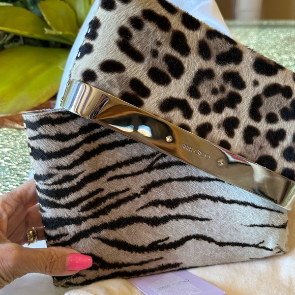 EUC Rare JIMMY CHOO 2pc Animal Print Clutch W/dust bag& COA Pony Hair? - Picture 9 of 13